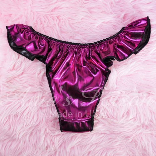 Magenta Metallic Foil Satin panties shiny wetlook ladies Brazilian Flutter S-XXL - Picture 5 of 5