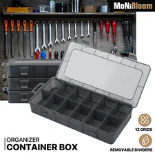 12 Compartments Organizer Box Multipurpose Clear Plastic Adjustable Grids, 4PCS