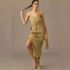 Anthropologie Love the Label Silky Utility Midi Dress in Moss Size S