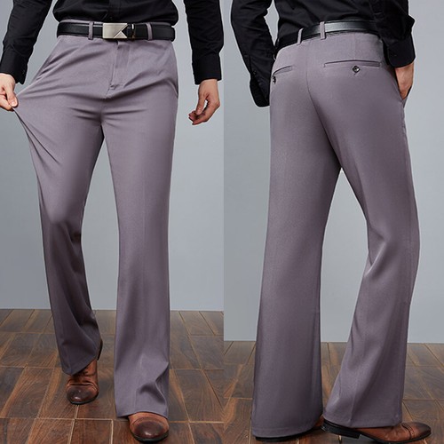 Mens Bell Bottom Flared Pants 60s 70s Stretch Slim Fit Bootcut Retro Trousers - Picture 2 of 19