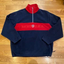 GANT USA Vintage Rugger Fleece 1/4 Quarter Zip Sweatshirt Men's L Navy Blue Red