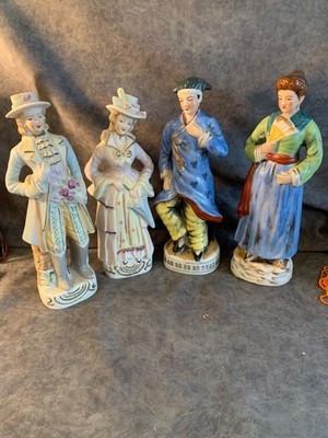 4 hand painted Japan colony statuettes upper class and middle class people 10''