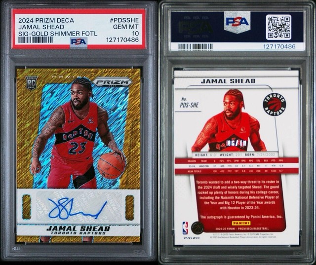 2024 PANINI PRIZM DECA Shimmer GOLD PRIZM JAMAL SHEAD ROOKIE RC /10 PSA 10 AUTO