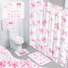 8 Pcs Pink Bow Shower Curtain Sets for Bathroom Decor Cute Coquette Bathroom Acc