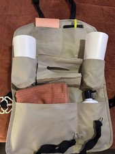 Lightly Used PU Leather Car Seat Back Organizer w/ Tissue Box  Cup Holders