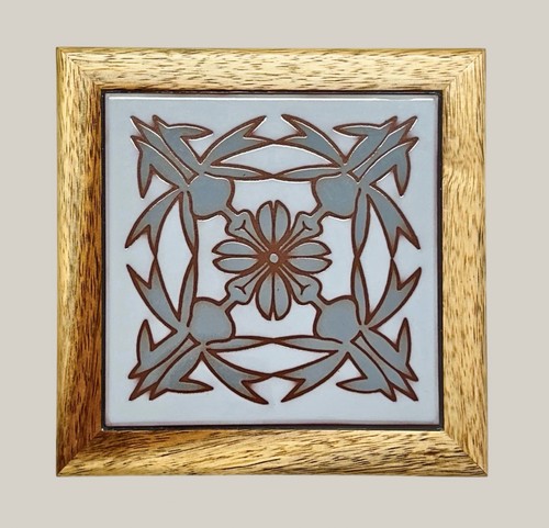 Kala Koa Hawaii Deep Orchid Quilt Art Tile Trivet Framed Koa Wood Jeffrey Chee