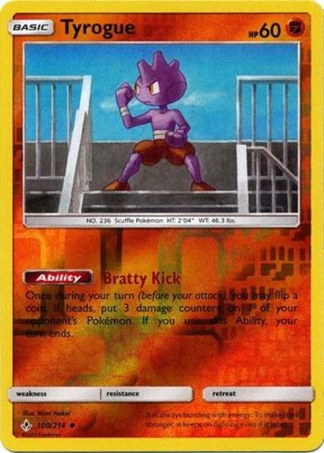 Tyrogue - 100/214 - Uncommon - Reverse Holo LP, English Pokemon Unbroken Bonds