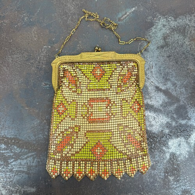 #ad Antique c.1920s WHITING amp; DAVIS Co. Art Deco Painted Mesh Purse Bag VTG Flapper $78.95