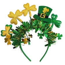 St.Patrick's Day Headband, Green Tinsel Headband with Gold and Top Hat