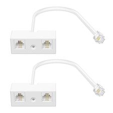 RJ11 Phone Line Splitter, Duplex Wall Adapter, White Wired 2 Pack 