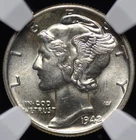 1942 MERCURY DIME NGC MS 63 BRIGHT WHITE GLASSY LUSTER, STRONG STRIKE, FAINT
