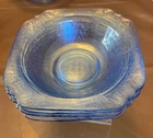 Set Of 4 Vintage Federal Glass Blue Cereal Salad Bowls Madrid Depression 6 3/4"
