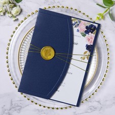 Wedding Invitation Cards 20 PCS Navy Blue 5x7 Pocket Kit With Envelope Seal