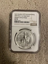 2024 1 OZ 999 Fine Silver SAINT GAUDENS HIGH RELIEF Medal NGC SP70 NPF Comm.