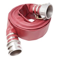 Gloxco 3" x 50' Red Heavy Duty Lay Flat PVC Discharge Hose Assembly with Alum...