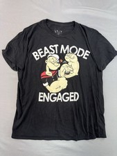 Popeye T-shirt Men's Medium Beast Mode Engaged Black Retro Cartoon Graphic