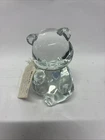 Vintage Fenton Art Glass Clear March Birthday Bear Figurine w/Blue Heart