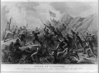 Siege Vicksburg. Fight crater made explosion mine portion rebel works 25 June