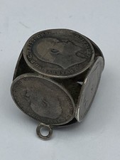 Ciondolo cubo moneta Edward V11 argento sterling vintage fatto a mano 8,3 g