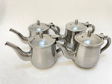 Set of 4 Vtg Vollrath Mini Teapots - Creamers Stainless Steel Individual 8oz MCM