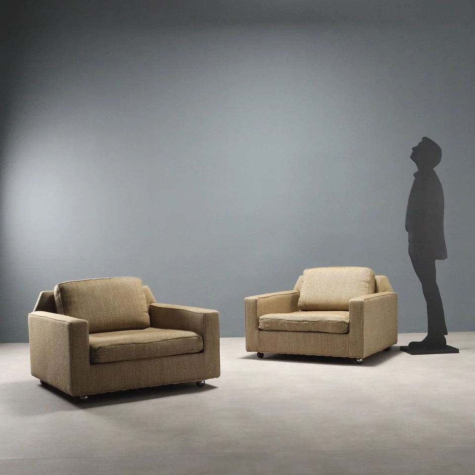 Винтажные кресла дерево бежевый ткани дизайн Италии 1960-х оригиналы - Изображение 3 из 4