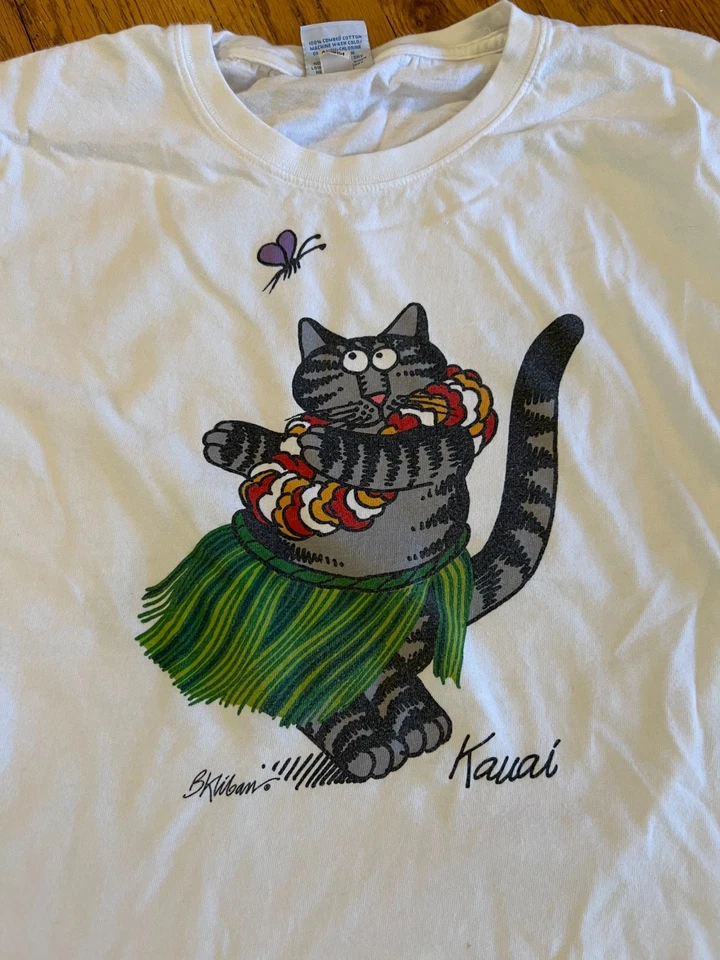 Camisa Crazy Shirts B. Kliban Hawaii Hula Cat Talla XS Blanca Foto 3 de 4