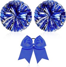 3 Pcs Cheerleading Pom Poms and Large Blue Silver Pom Classic Style