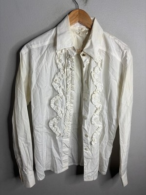 Vintage Escada Blouse Womens 38 White Ruffle Front Button Down Long Sleeve