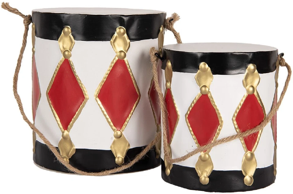 Clayre & Eef 6Y5808 Dekoration Trommel Set 2 Weiß-Schwarz Ø 15x38 / Ø 13x29 cm