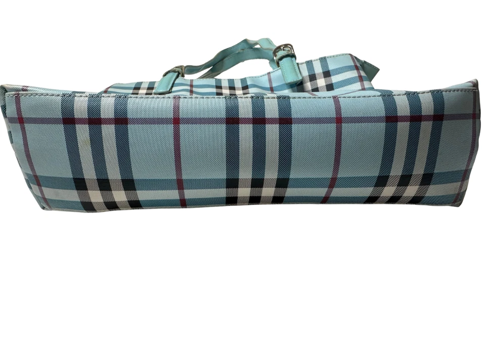 Burberry Blue Label Plaid Tote Bag – Aqua Check Pattern – Made in England – Pre- - Image 4 of 4