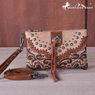 Montana West Embroidered Scroll Cut-out Collection Clutch/Crossbody Tan
