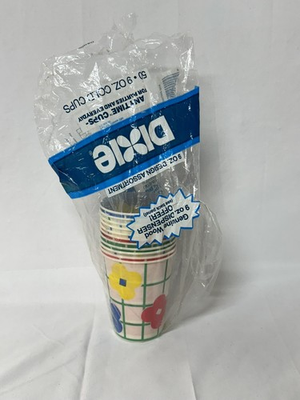 #ad Vintage Retro Floral Dixie Anytime Plastic Coated Paper Cups Set Of 11 Party Fun $8.00