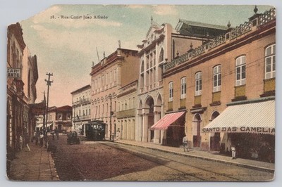 Vintage BRAZIL Postcard Rua João Alfredo Street Scene Tram Canto das Camelias
