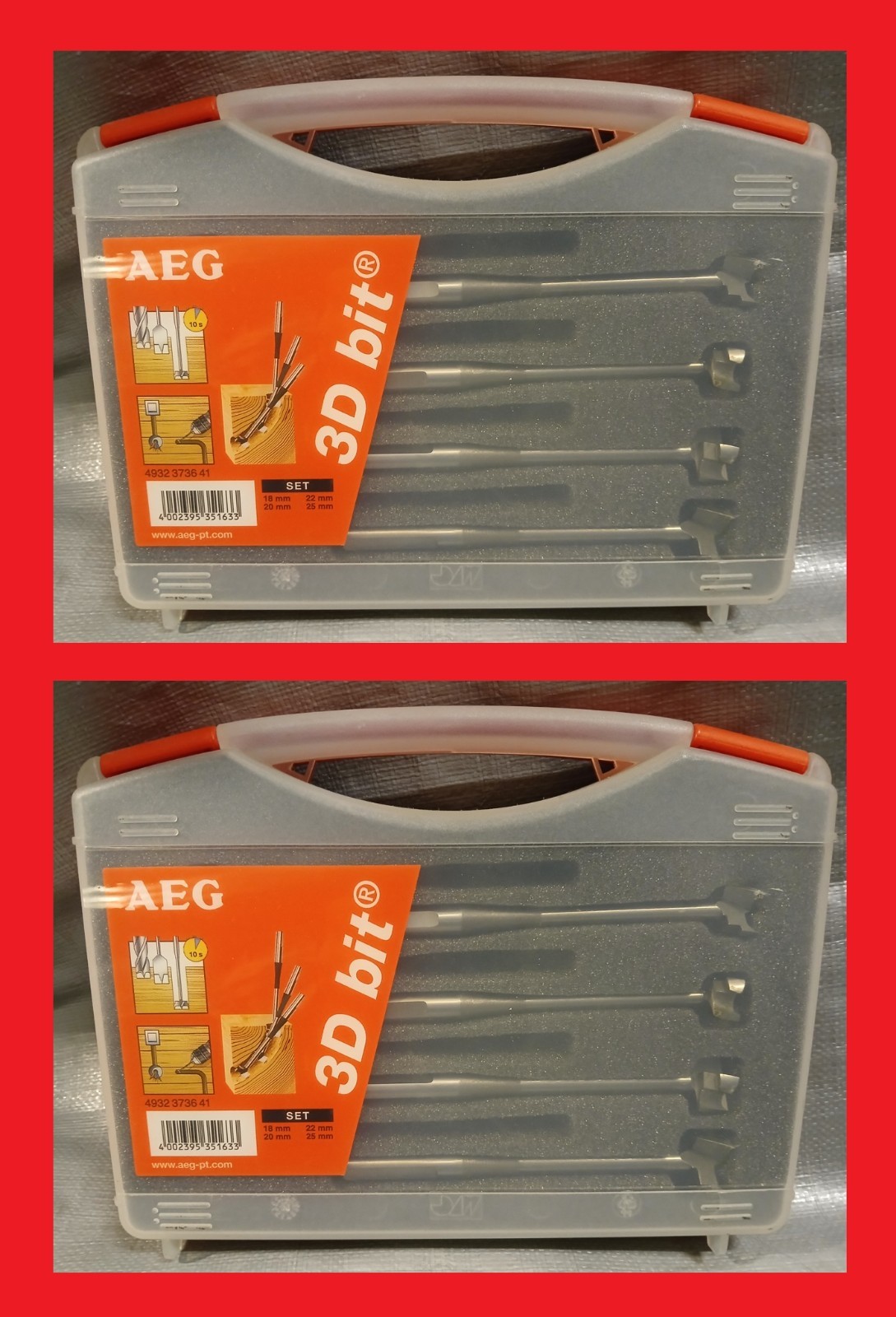 2x AEG INDUSTRIAL 3D Drill Bit Set 18mm 20mm 22mm 25mm Hole Cutter Wood Forstner