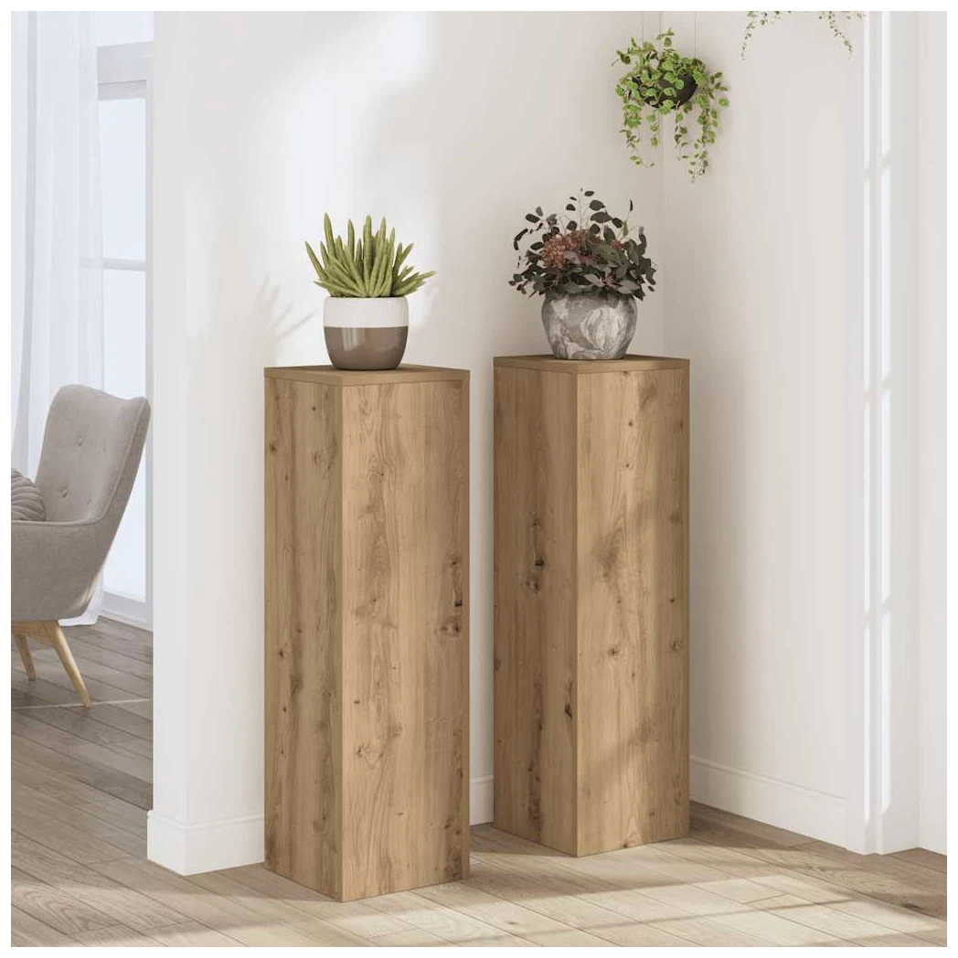 Plant Stand 2pc Oak Engineered Wood 25x25x80cm Tiered Indoor Outdoor Display XL