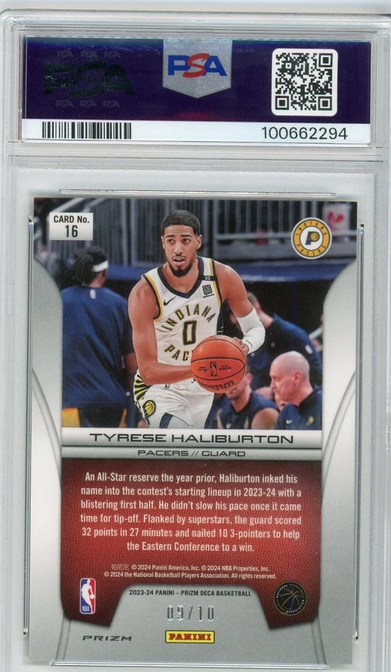 Tyrese Haliburton 2023 Prizm Deca Brilliance-Gold Prizm #16 PSA 9 完好/10 — 第 2/2 张图片