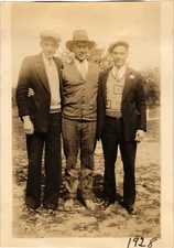 1928 Photo Three Men in Hats & Sweaters Outdoor Portrait Early 20th Century