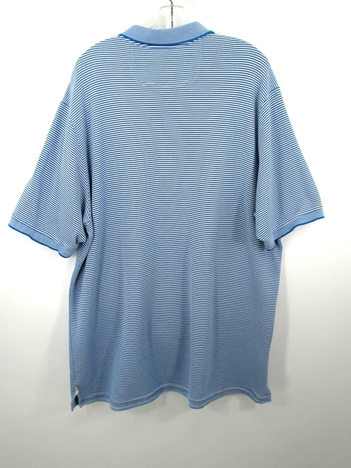 TOMMY BAHAMA Polo Golf Shirt Men XLT Light Blue Stripe Short Sleeves Pima Cotton - Image 3 of 4