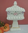 Beautiful Westmoreland White Milk Glass Roses & Ribbons Footed Lidded Compote