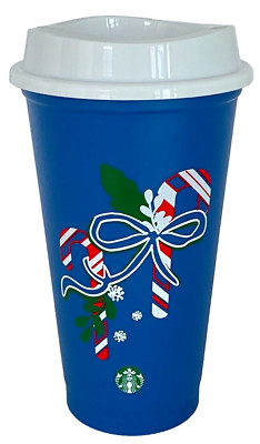 Starbucks 2021 Christmas Holiday Blue Candy Cane Color Changing Reusable Hot Cup