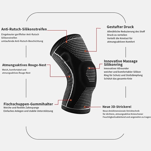 Amtrak Knee Support Brace, Knee Support with Silicone Pad & Side Spring Stabi... - Picture 3 of 7
