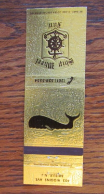 WHALE MATCHBOOK COVER: SHIP WHEEL INN BRIELLE, NEW JERSEY EMPTY MATCHCOVER -C1