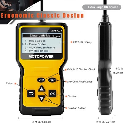 MOTOPOWER MP69033 Car OBD2 Scanner Code Reader Engine Fault Scanner CAN Diagnost
