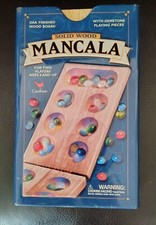 MANCALA Solid Oak Board with Gemstone Playing Pieces for Age 6+ COMPLETE w/ Tin