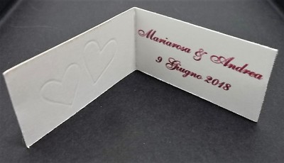 LE GEMME DI VENEZIA - 50 Bigliettini Per Bomboniera Matrimonio Con 2 Cuori Rossi - Personalizzati Con Nome E Data, Stampa Professionale - 5