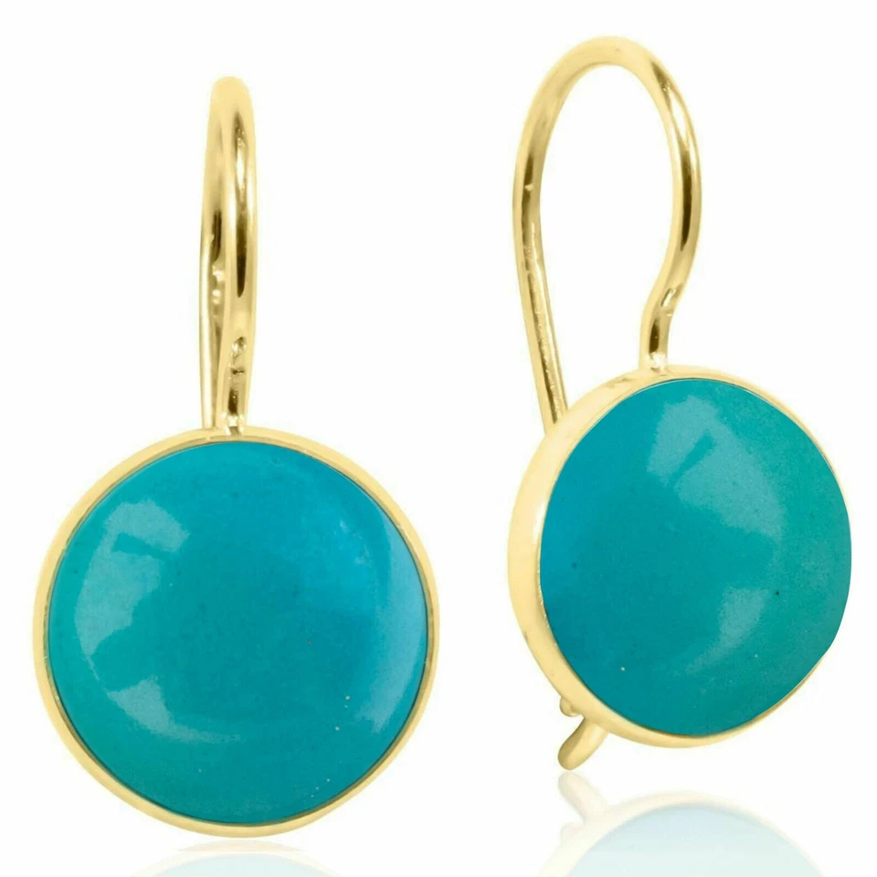 Pendiente de aro redondo de 8 quilates con bisel simulado turquesa enchapado en oro amarillo de 14 k Foto 2 de 4