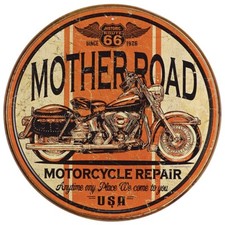 Mother Road Tin Sign - 11-3/4" Dia, Made in USA #DE-1697