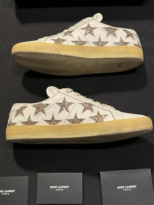 SAINT LAURENT GLITTER STAR WOMENS SNEAKERS SHOES SIZE YSL 38