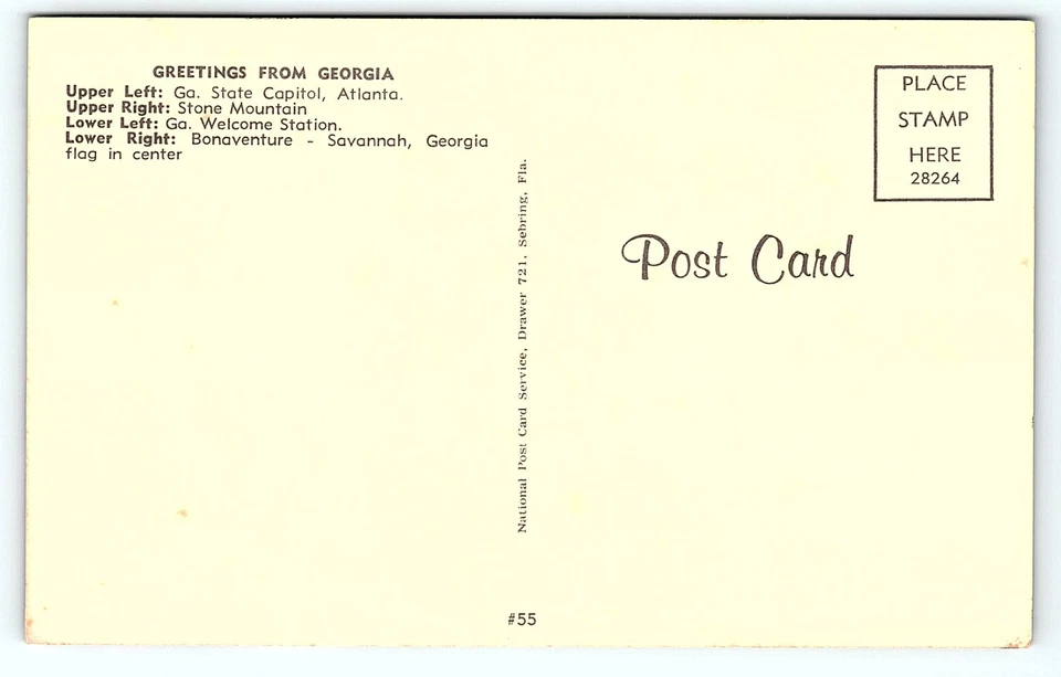 c1960 GREETINGS FROM GEORGIA STONE MOUNTAIN STATE FLAG CAPITOL POSTCARD P4373 - Image 2 of 2