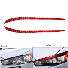 Red For Mitsubishi Lancer Evo 2008-14 Carbon Fiber Headlight Eyelid Eyebrow Trim